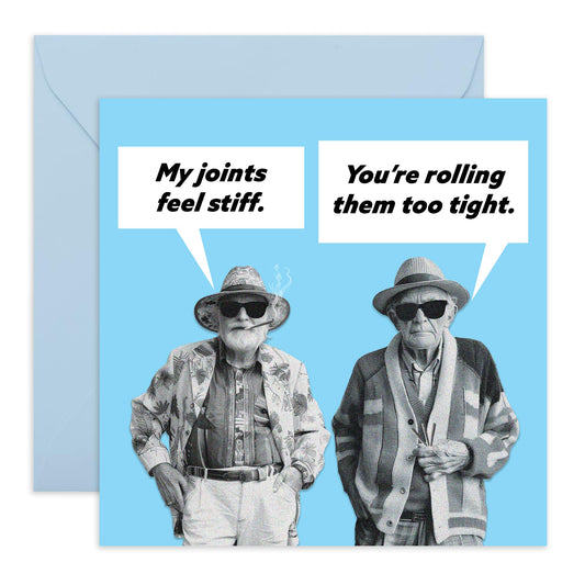 Funny Birthday Cards For Men Women - My Joins Feel Stiff - Banter Humour - Humorous Birthday Card For Him Retro - Gifts For Dad Brother Husband Grandad - Comes With Stickers - By Central 23