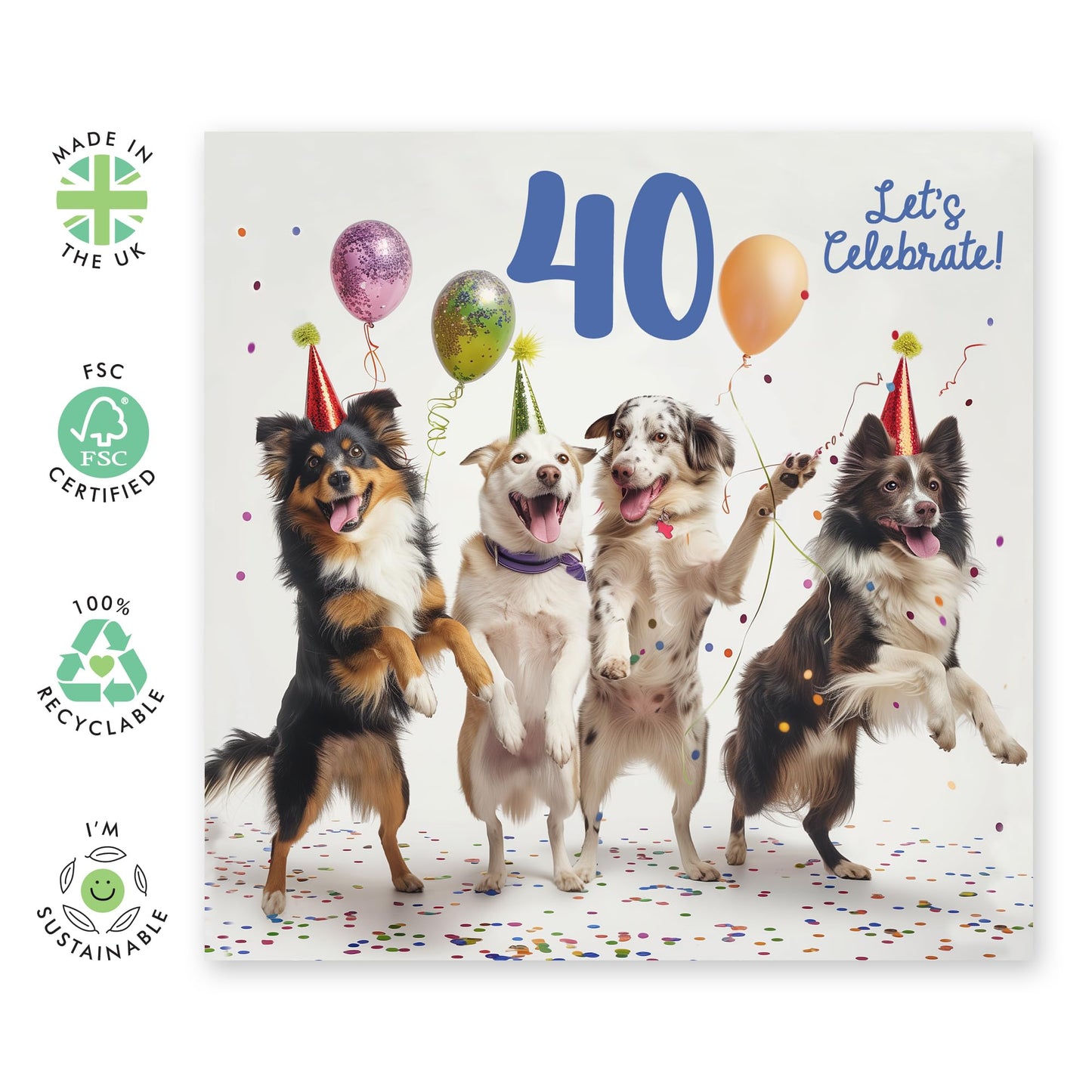 40th Birthday Card For Her - Let's Celebrate Dog Birthday 40 - Happy Fortieth Birthday Greeting Card Female Friends - Gift For Fur Parents Dog Mum Dad - Comes With Fun Stickers By Central 23