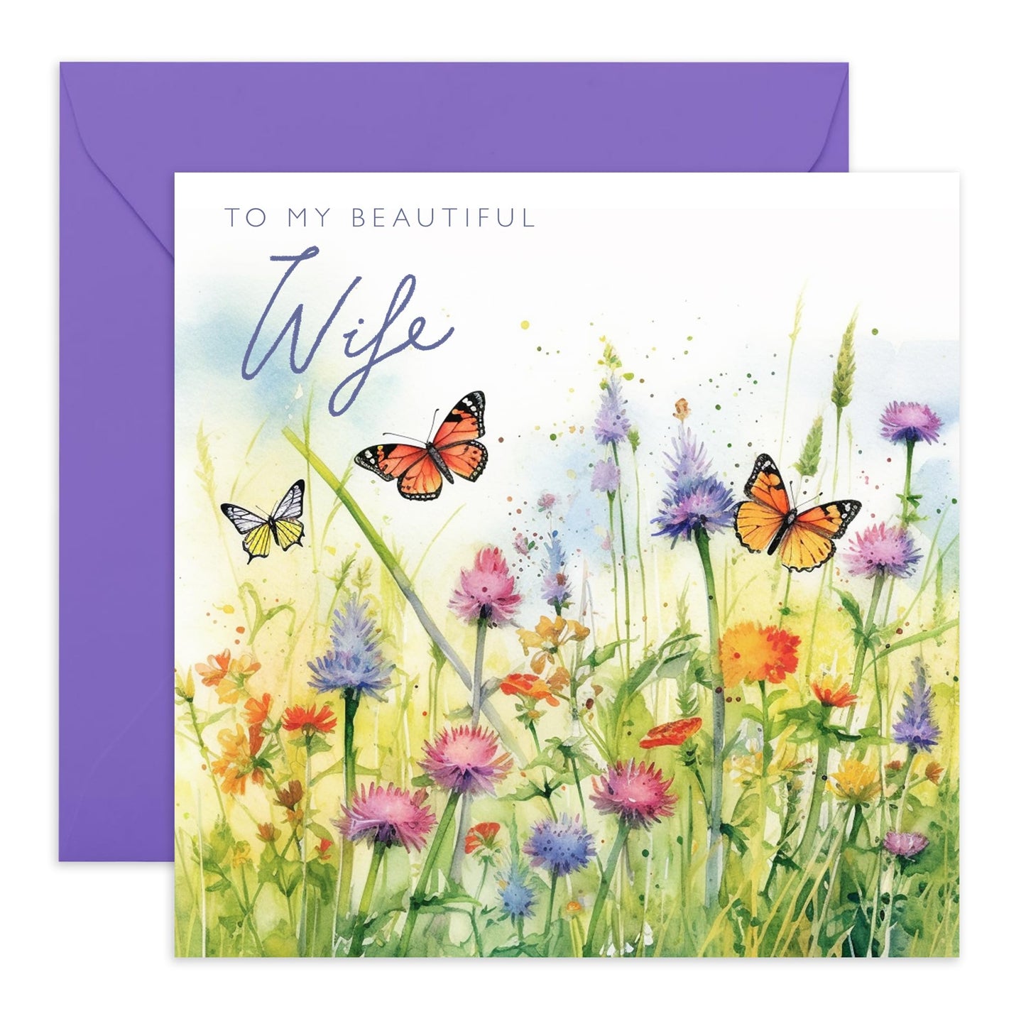 Birthday Card For Wife Flowers - Valentine's Day, Anniversary - Greeting Cards For Her Female Women - Mother's Day - Thinking Of You Gifts - Butterfly - Comes With Stickers - By Central 23
