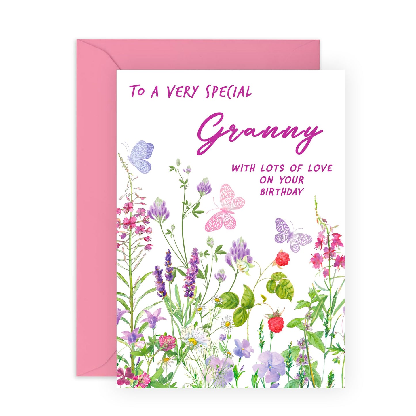 Lovely Birthday Card- 'Birthday Floral Granny' - Gifts for Grandmother, Grandma, Grandparent, Nana, Nanny, Nan - Flowers & Butterflies - Comes with Fun Stickers
