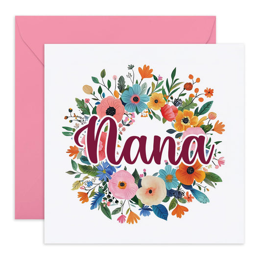 Nana's Birthday Card - 'Nana Floral Wreath' - Gifts for Grandma, Grandmother, Grandparent, Family from Grandchildren - Flowers & Message to Grandmum - Comes with Fun Stickers