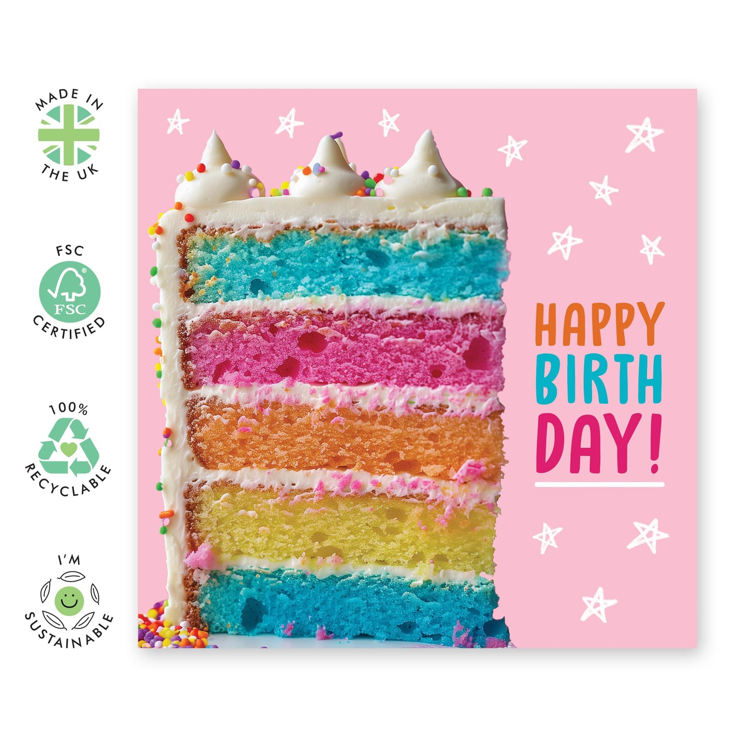 Happy Birthday Card For Her Him They - Rainbow Bday Cake - Birthday Cards For Girls Daughter Friends - Birthday Greeting Cards For Daughter - Comes With Cute Stickers By Central 23