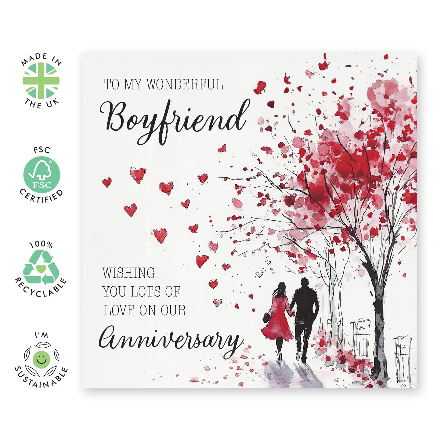 Sweet Anniversary Card with Message - 'Boyfriend Anniversary' - Gifts for Couples, Him, Sweetheart, Babe, Darling, Other Half, Married - Romantic Girlfriend - Comes with Fun Stickers