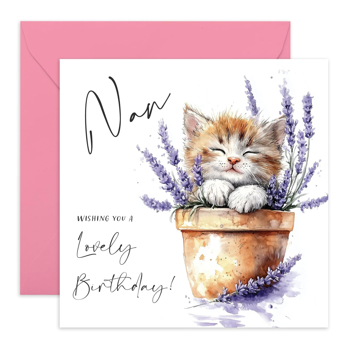 Cute Cat Birthday Card - 'Nan Lovely Birthday Cat' -Gifts for Grandmother, Grandma, Grandmum, Nana, Mimi, Granny forn Grandchildren - Wishes For You - Comes with Fun Stickers