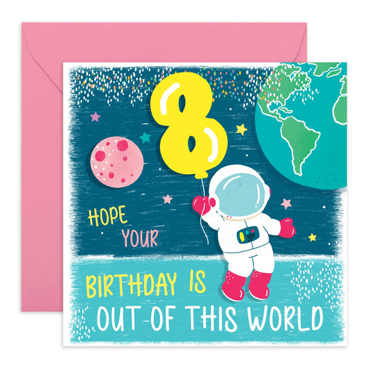 Eighth Birthday Card Boy Girl - Out Of This World Space Astronaut - Happy 8th Birthday Cards For Kids Toddler - Eight Year Old Gifts For Grandson Goddaughter - Comes With Cute Stickers By Central 23