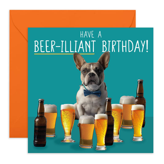 Birthday Greeting Card - 'BEER-ILLANT DOGS' - Perfect for Celebrating with a Beer-Themed Twist and A Dog Design - Ideal for Adding a Touch of Humor to Any Birthday - Comes With Stickers By Central 23
