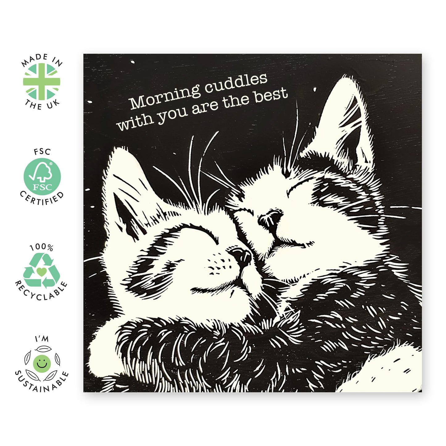 Valentines Day Card Girlfriend Boyfriend - Cats Morning Cuddles Are The Best - Anniversary Card Couple - Greeting Cards Fiance - Wife - Greeting Cards - Comes With Fun Stickers By Central 23