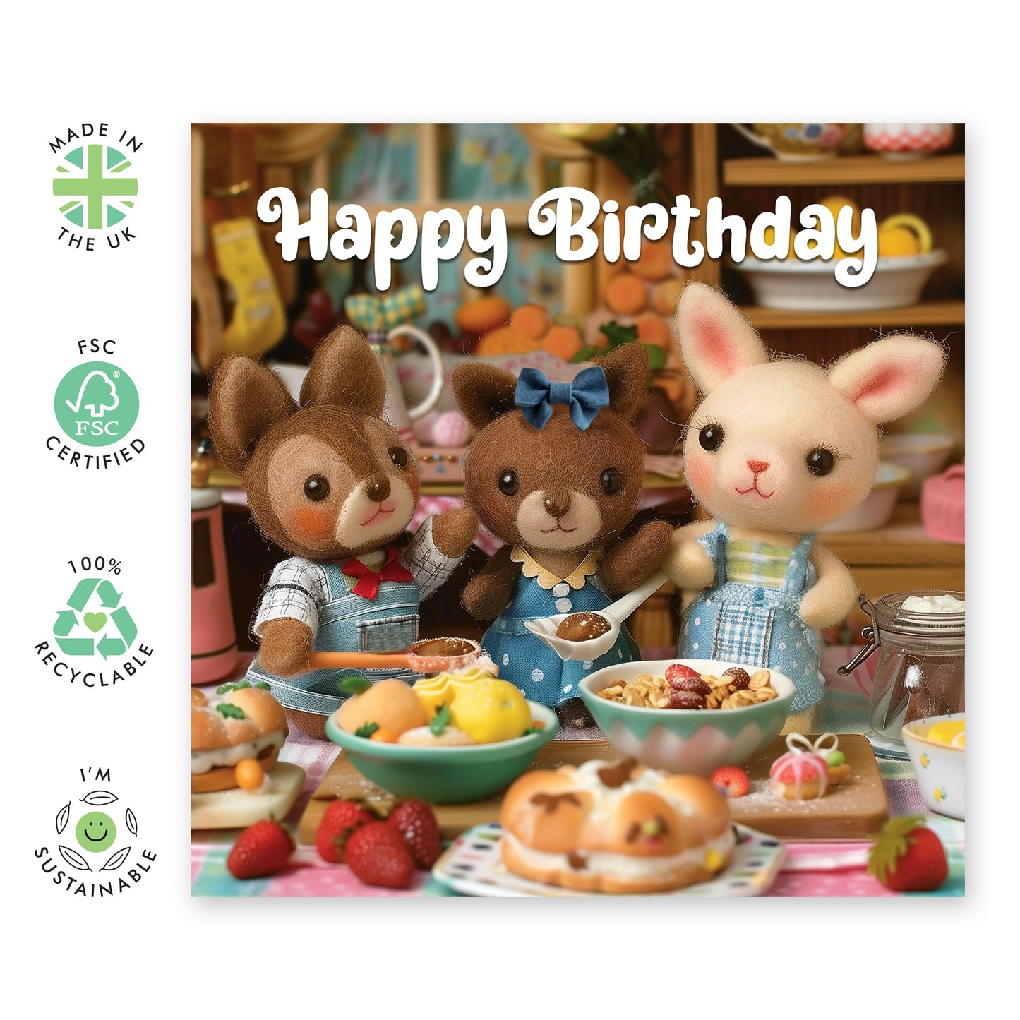 Greeting Card For Him Her - Birthday Baking Animals - Men Women Birthday Card - Greeting Card For Adult - Him Her Birthday Greeting Card - From Friend Bff - Comes With Stickers By Central 23