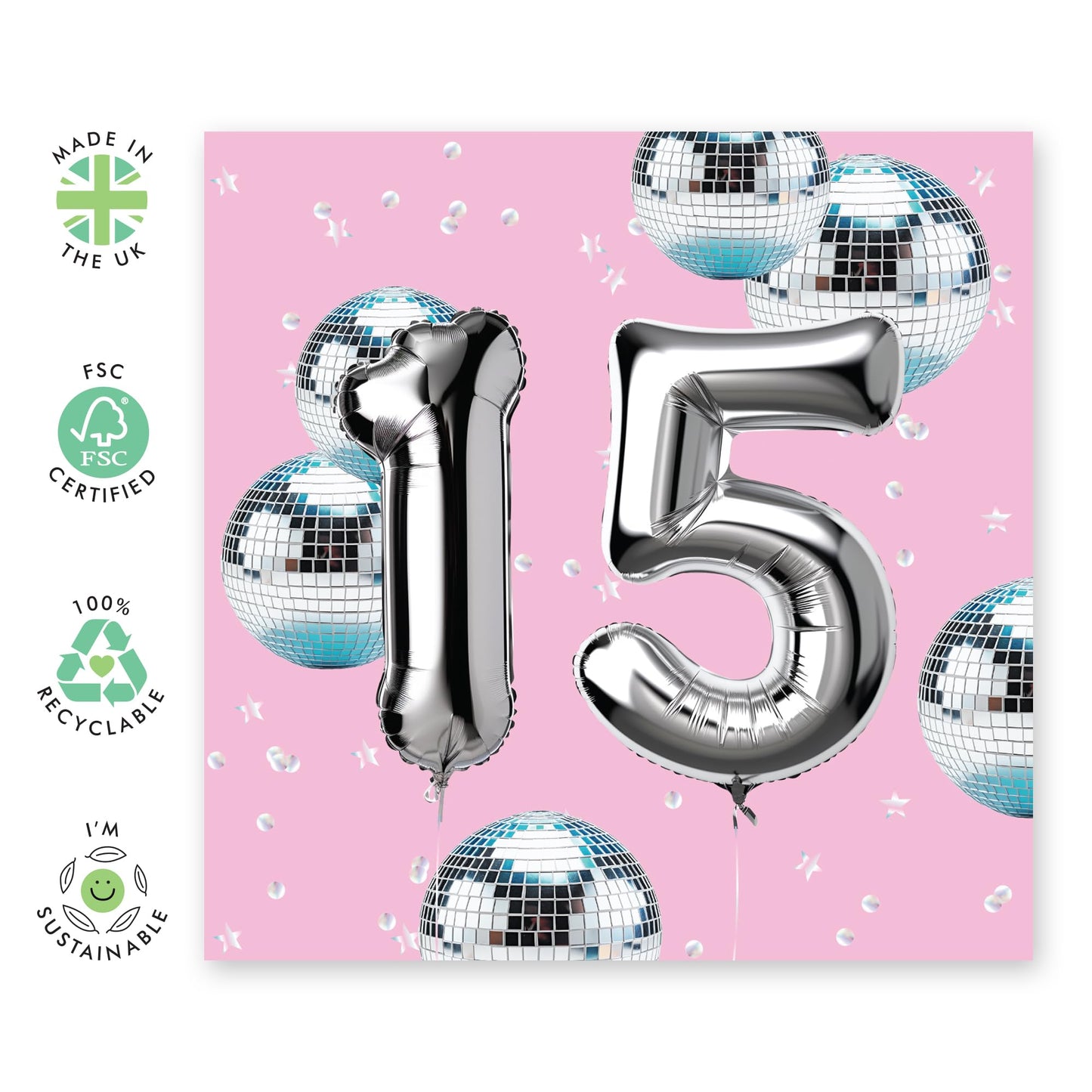 15th Birthday Card For Girls - Foil Balloon 15 Disco Party - Happy Fifteenth Birthday Card For Teens - Disco - Gifts For Her Daughter Niece Granddaughter - Comes With Stickers By Central 23