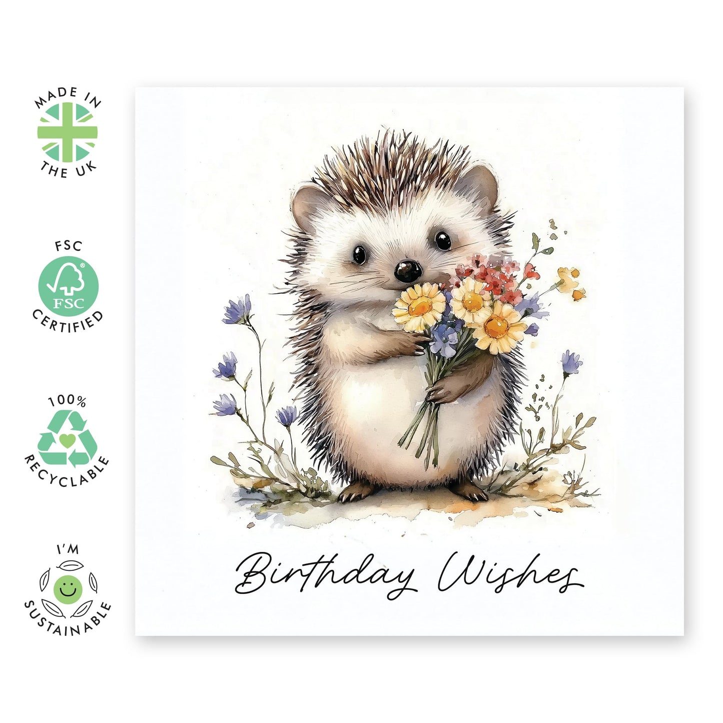 Adorable Birthday Card - 'Birthday Floral Hedgehog' - Gifts for Her, Grandma, Mum, Wife, Girlfriend, Ladies, Sister, Auntie - Make A Wish - Comes with Fun Stickers