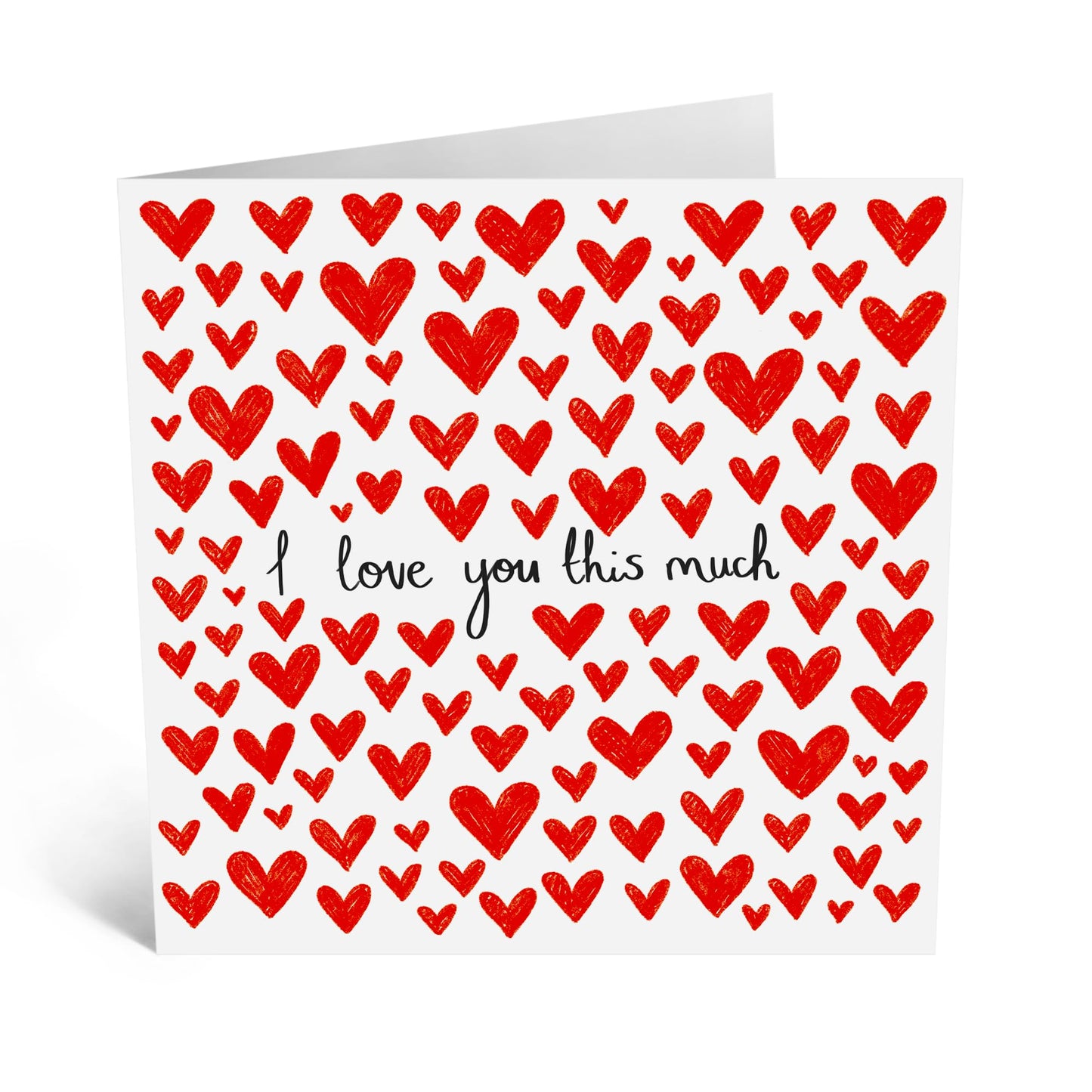 Cute I Love You Greeting Card - 'This Much Hearts' - Sweet Anniversary Card or Valentines Day Idea For Boyfriend Girlfriend Husband Wife - Love Gifts For Her Him - Comes With Stickers