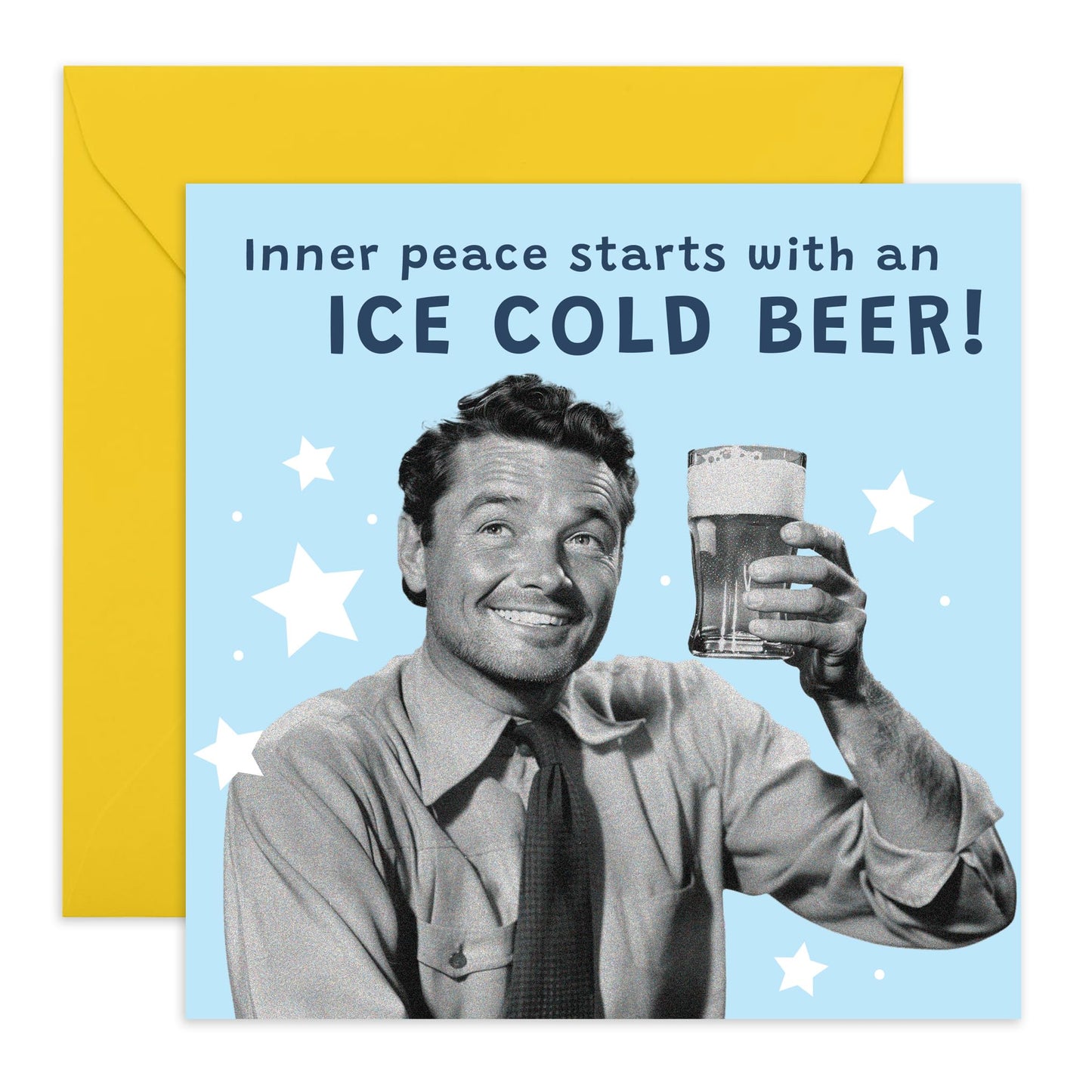 Drinking Joke Greeting Card - 'Inner Peace Ice Beer' - Gift for Friends, BFFs, Dad, Buddies, Mates, Colleagues, Coworker, Bruv, Bro - Cold One - Comes with Fun Stickers