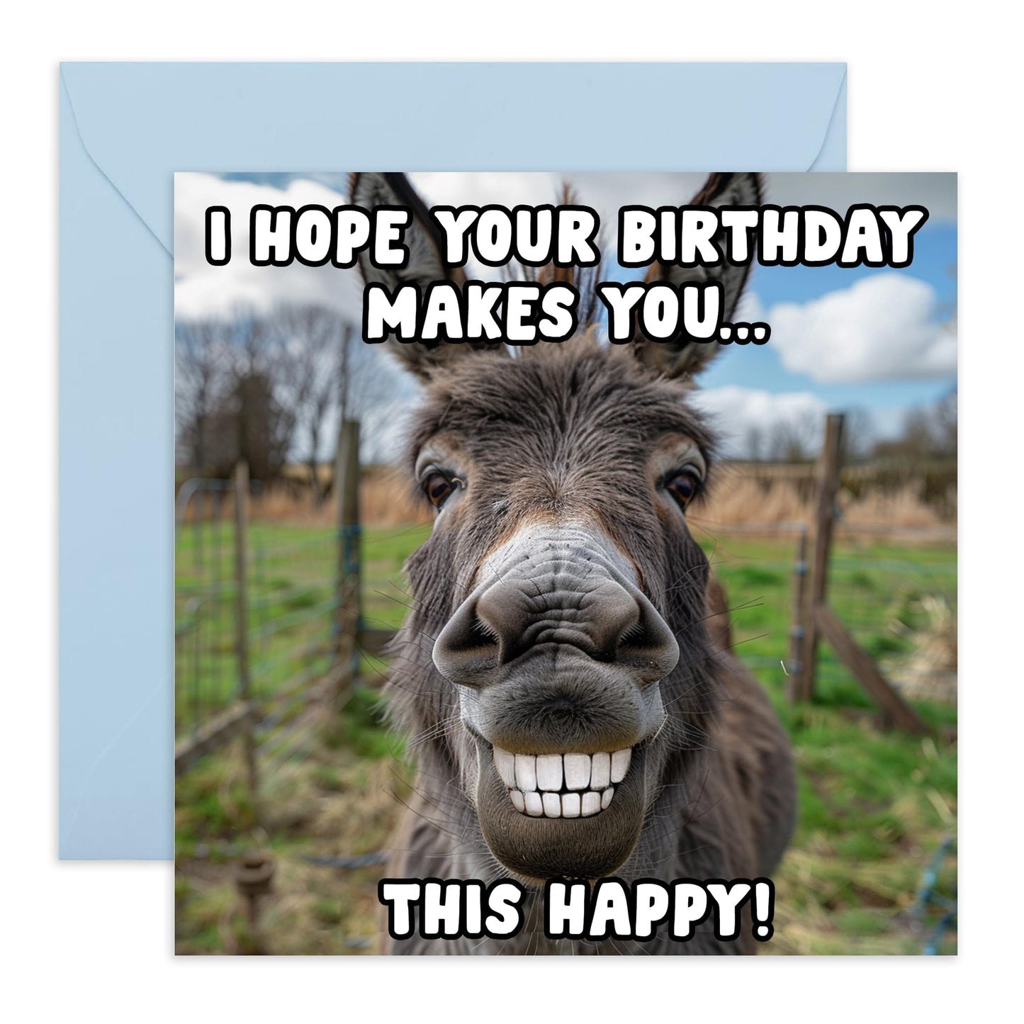 Funny Donkey Greeting Card - 'Donkey Happy' - Gifts for Friends, Him, Her, Besties, Buddies, Mate, Family, Colleagues, Coworkers - Comes with Fun Stickers