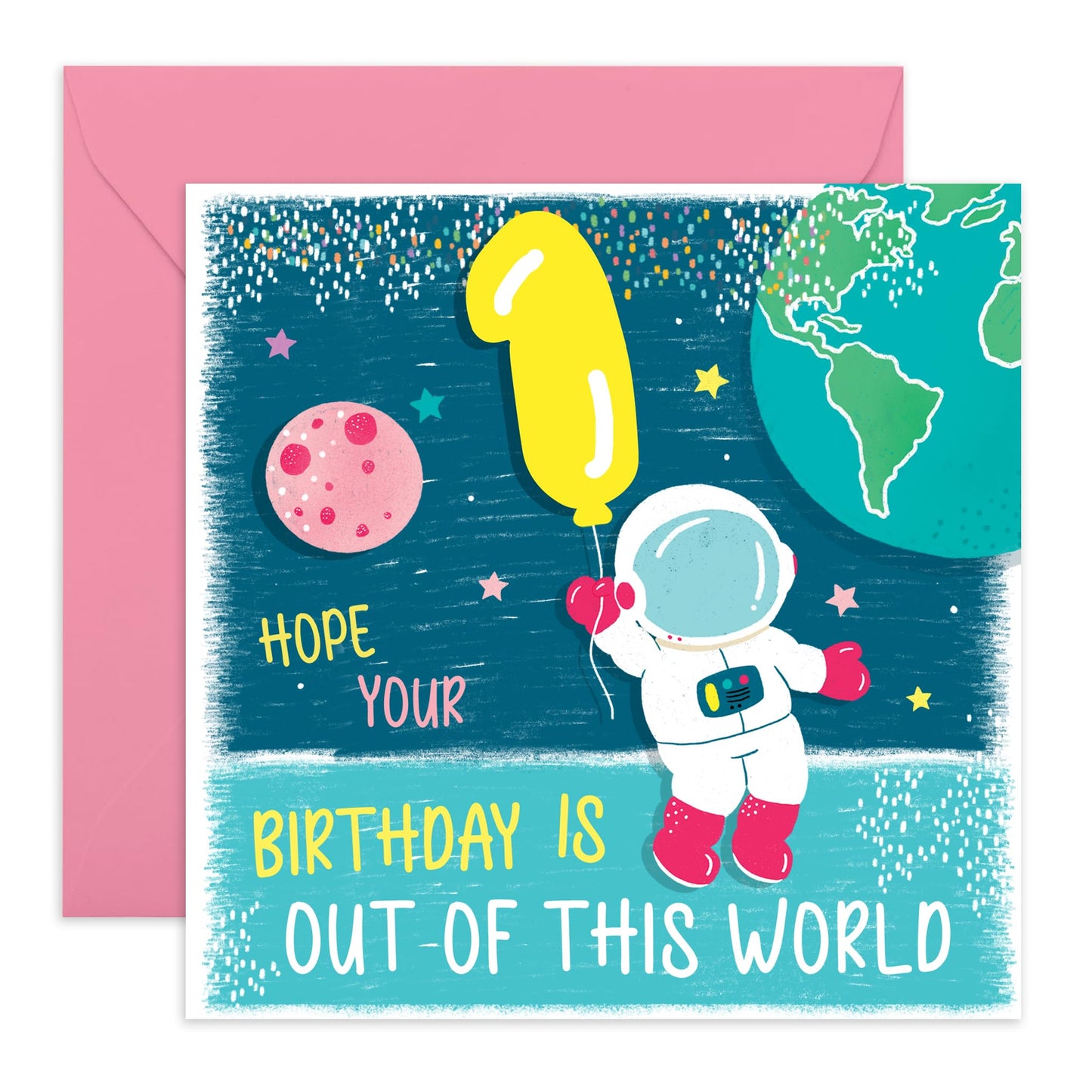 First Birthday Card Boy Girl - Out Of This World Space Astronaut - Happy 1st Birthday Cards For Kids Toddler - One Year Old Gifts For Grandson Goddaughter - Comes With Cute Stickers By Central 23