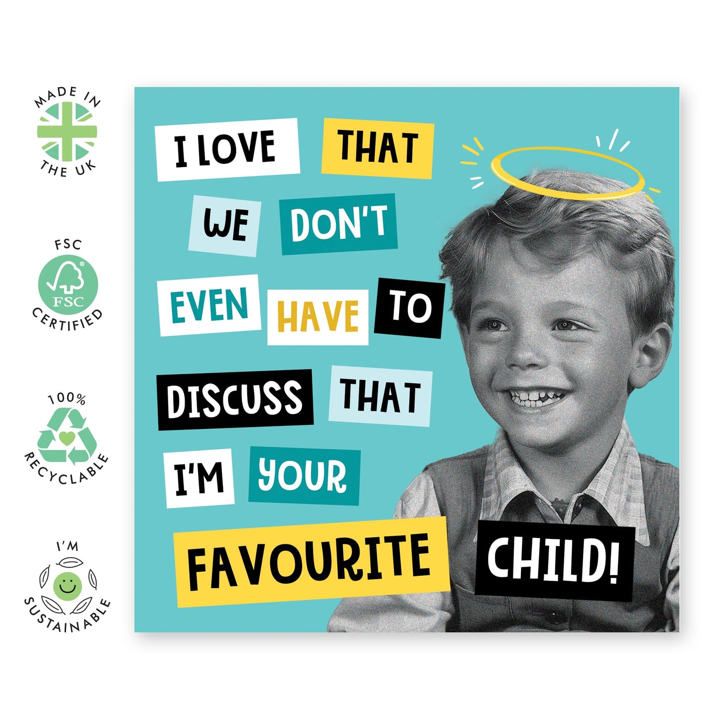 Dad Birthday Card From Son - Favourite Child Boy - Cheeky Birthday Gifts For Mum - Mother's Day Or Father's Day Card - Greeting Cards For Parents - Comes With Stickers - By Central 23