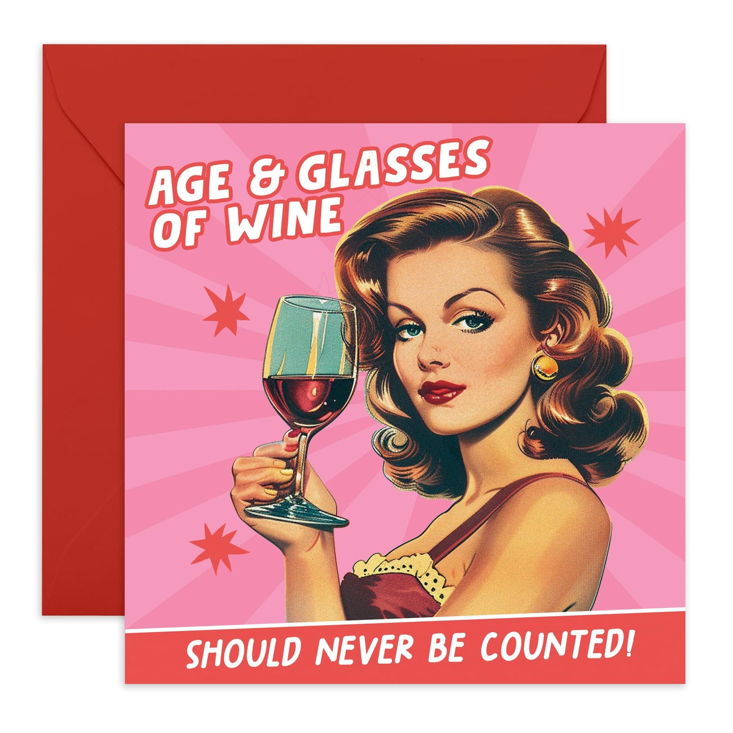 Friend Birthday Cards For Women - Age And Glasses Of Wine - Retro Friendship Gifts For Her - Funny Greeting Cards For Sister Mum Auntie Nana Cousin - Comes With Stickers - By Central 23