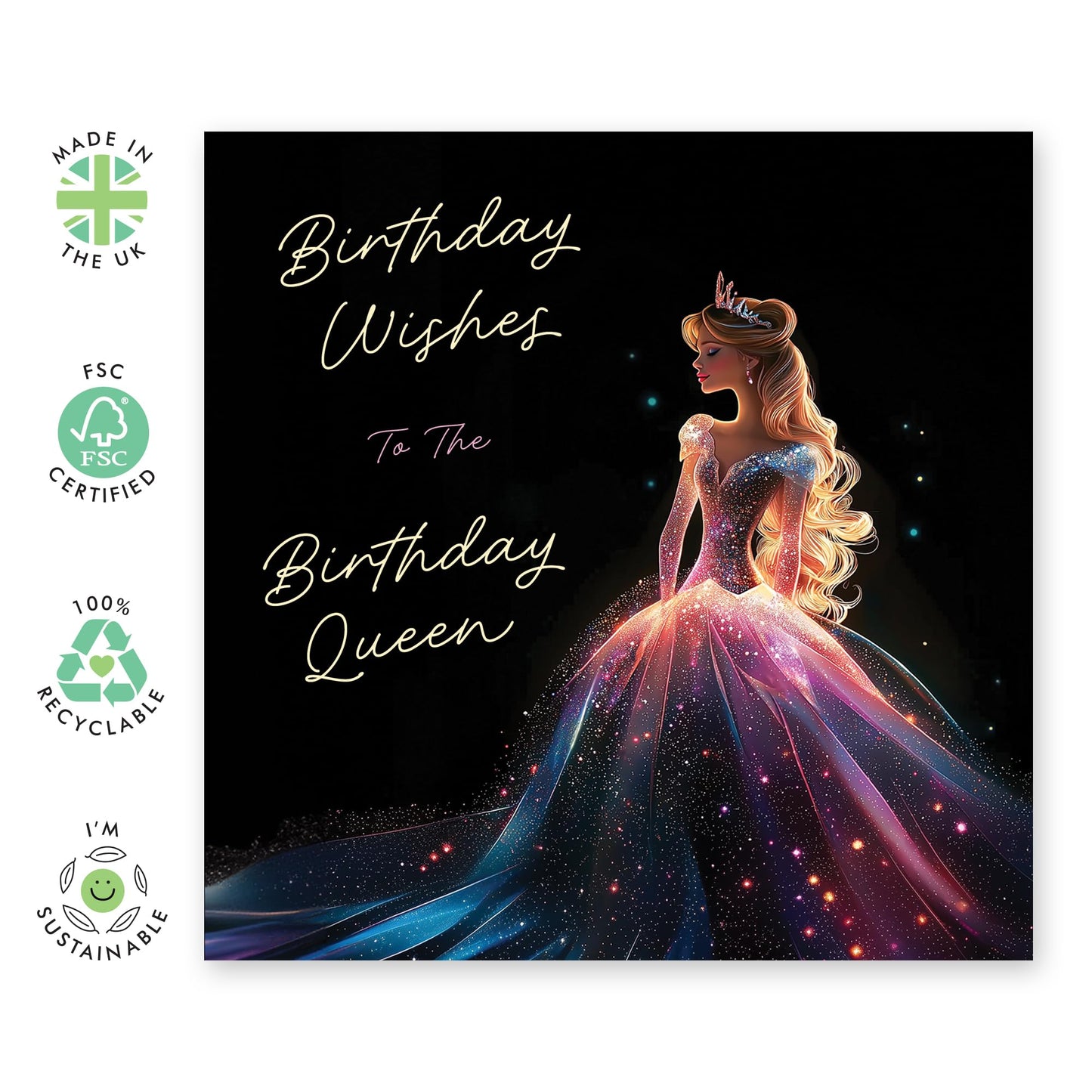 Majestic Birthday Card - 'Birthday Queen Princess' - Gifts for Girls, Daughter, Niece, Grandaughter, Her - Beautiful - Comes with Fun Stickers