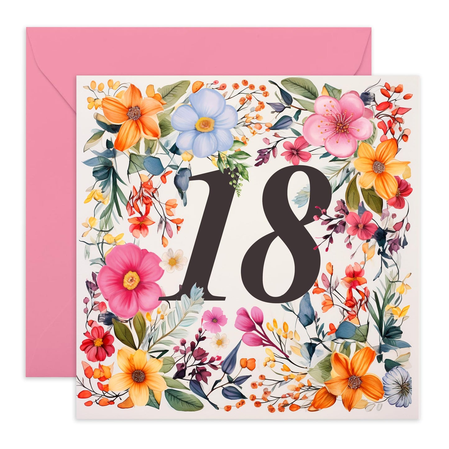 18th Birthday Card For Women - Happy Eighteenth Birthday Card For Her - Flower Gifts - Floral Birthday Cards For Sister Granddaughter Friends Niece Age Eighteen - Comes With Fun Stickers By Central 23