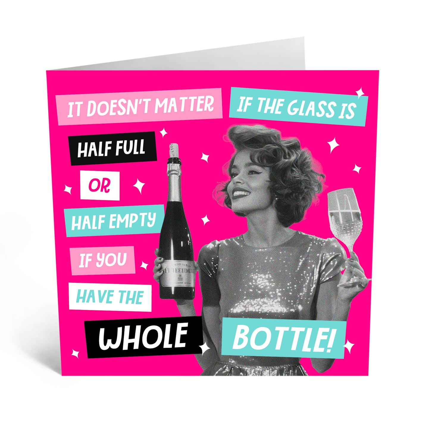 Greeting Card - 'GLASS HALF FULL OR EMPTY?' - Perfect for Adding a Thoughtful and Fun Twist to Any Occasion - Ideal for Sparking Conversations and Lifting Spirits - Comes With Stickers By Central 23