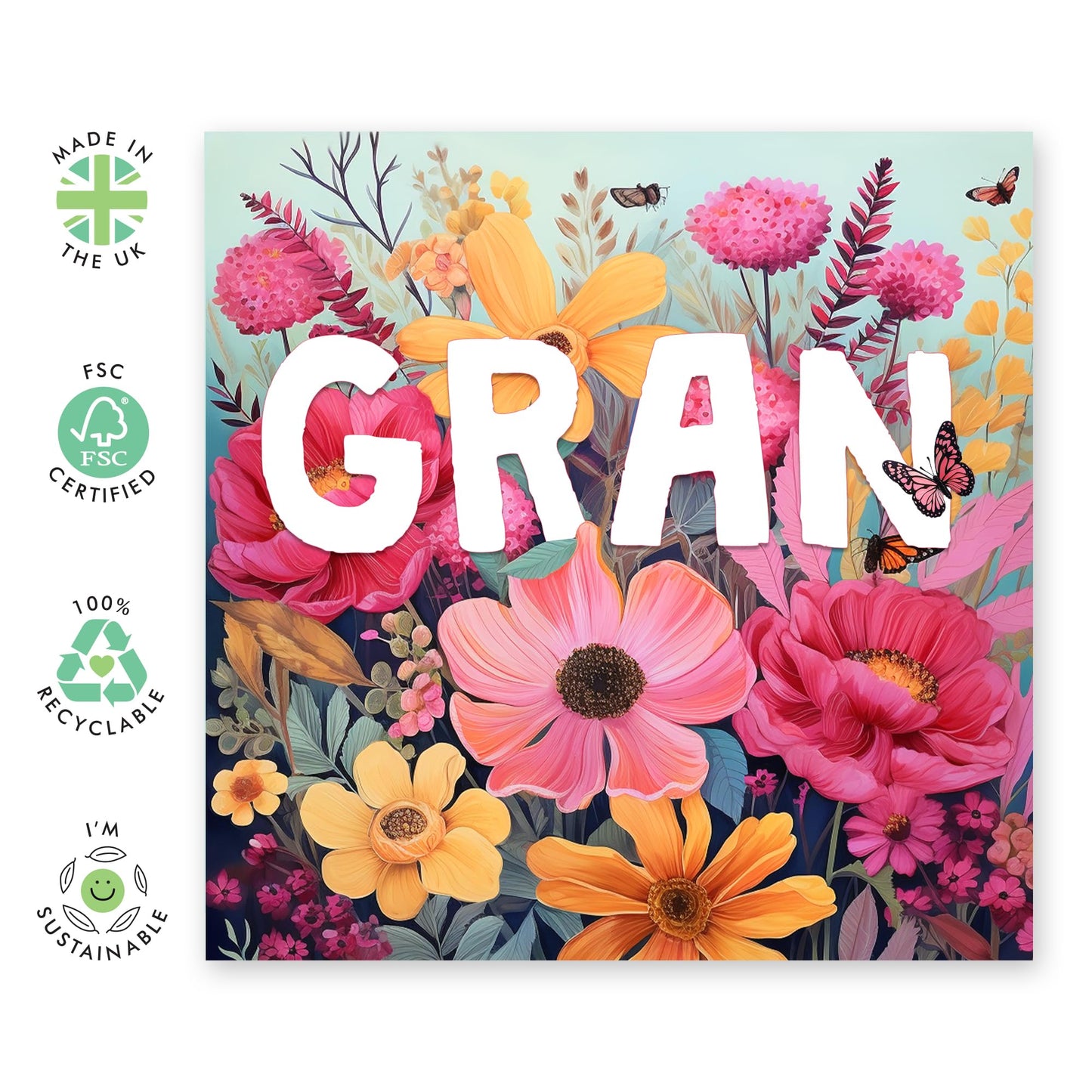 Gran Birthday Card For Her - Floral Greeting Cards With Envelopes - Thank You Cards For Grandma - Mothers Day Cards For Women - Pretty Pink Purple Green - Comes With Stickers By Central 23