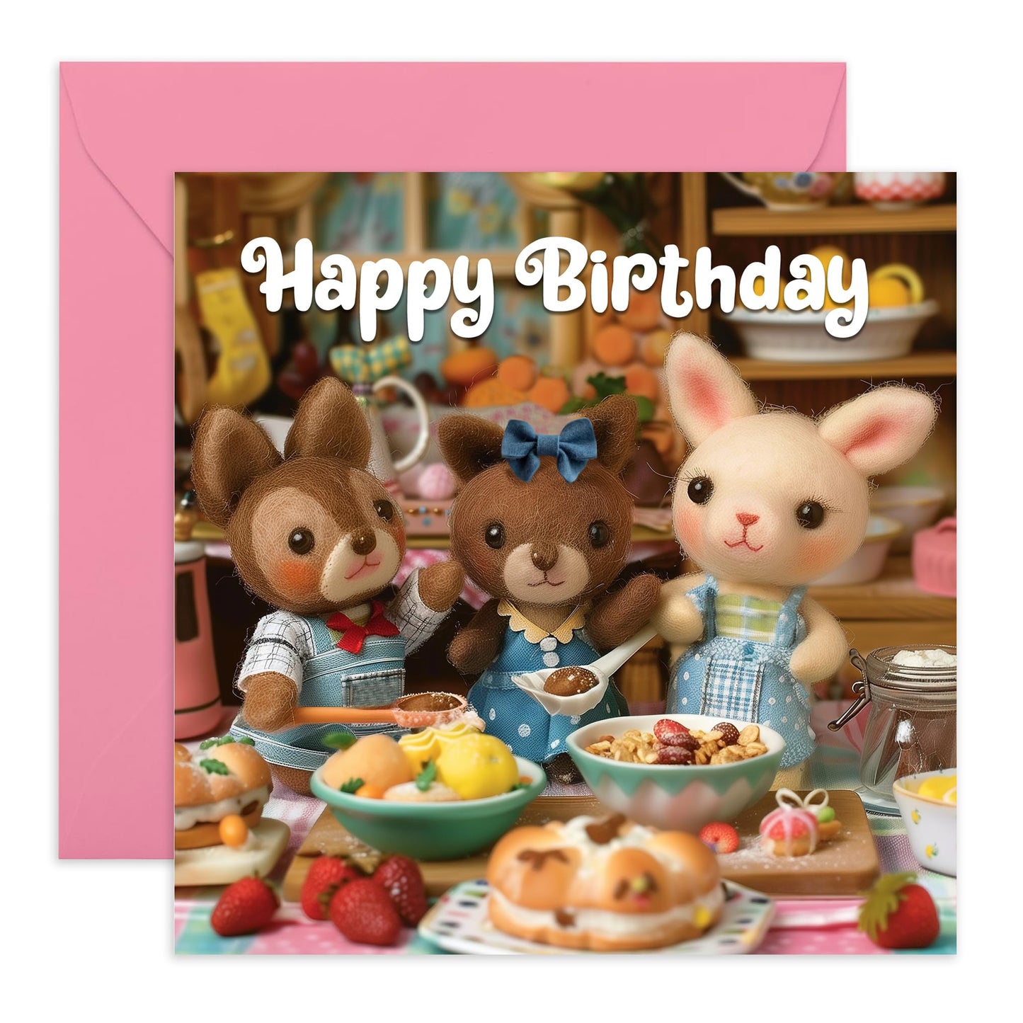 Greeting Card For Him Her - Birthday Baking Animals - Men Women Birthday Card - Greeting Card For Adult - Him Her Birthday Greeting Card - From Friend Bff - Comes With Stickers By Central 23
