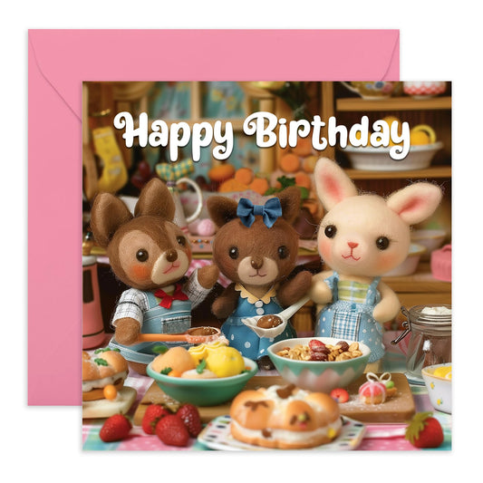 Greeting Card For Him Her - Birthday Baking Animals - Men Women Birthday Card - Greeting Card For Adult - Him Her Birthday Greeting Card - From Friend Bff - Comes With Stickers By Central 23