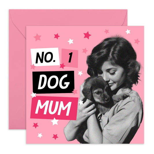 Fur Mums Greeting Card - 'NO.1 DOG MUM' - Birthday Card for Dog Mummies, Her, Pet Owners, Women, Sister, Grandma, Friends, Bestie, BFF, Colleagues - Mothers Day Card - Comes with Stickers