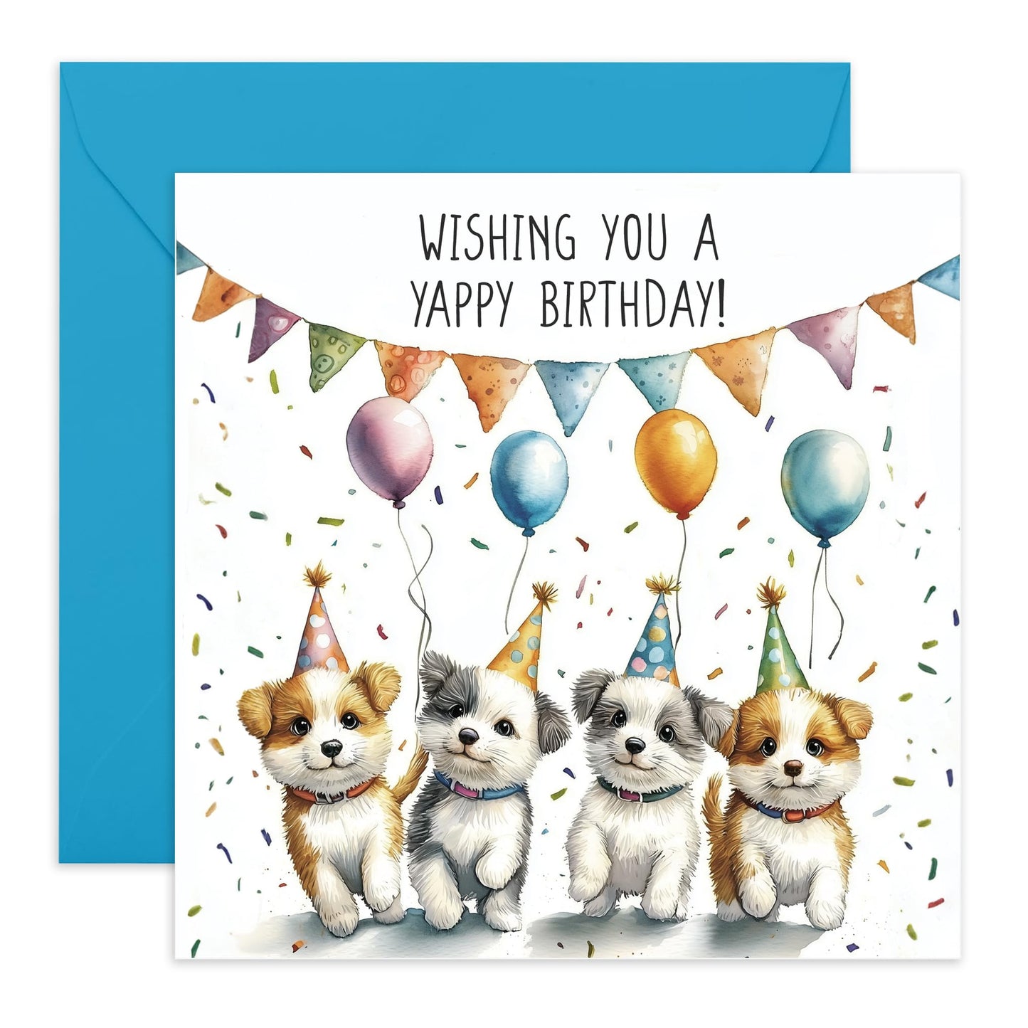 Cuddly Pets Birthday Card - 'Yappy Birthday Puppies' - Gifts for Friends, BFF, Bestie, Buddies, Him, Her, Men, Women - Dogs & Hats - Comes with Fun Stickers