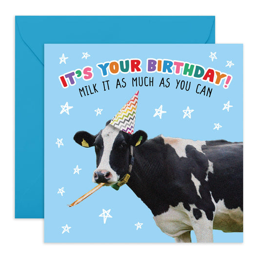 Funny Birthday Cards For Women - Cow Bday Card For Wife - It's Your Birthday! Milk It - Jokes Puns Sarcasm - Hilarious Greeting Cards For Girlfriend Bestie Sister - Comes With Stickers By Central 23