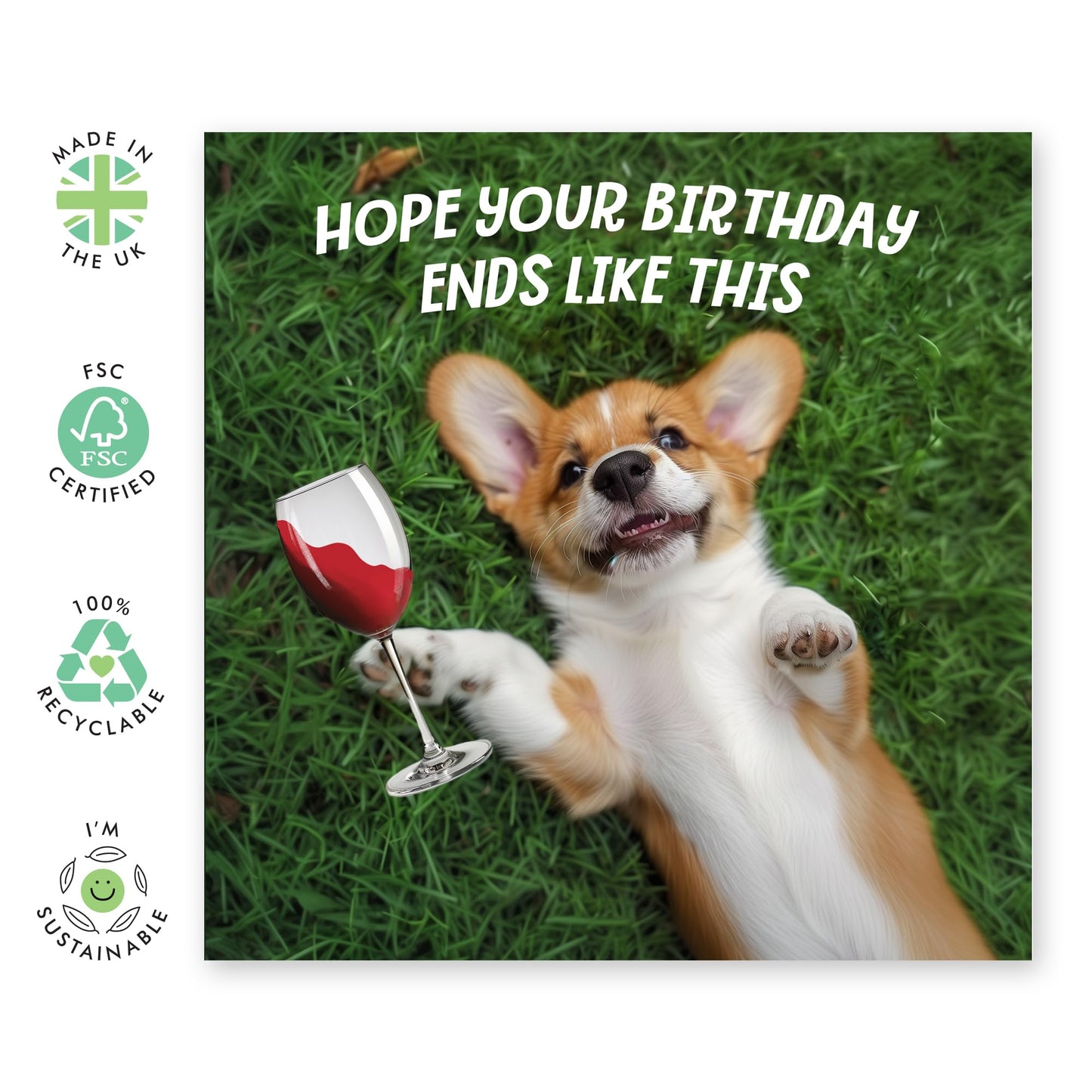 Birthday Card - 'BIRTHDAY ENDS LIKE THIS: CORGI & WINE' - Perfect for Celebrating with a Fun Twist - Ideal for Adding a Playful Touch with a Corgi and Wine Theme - Comes With Stickers By Central 23
