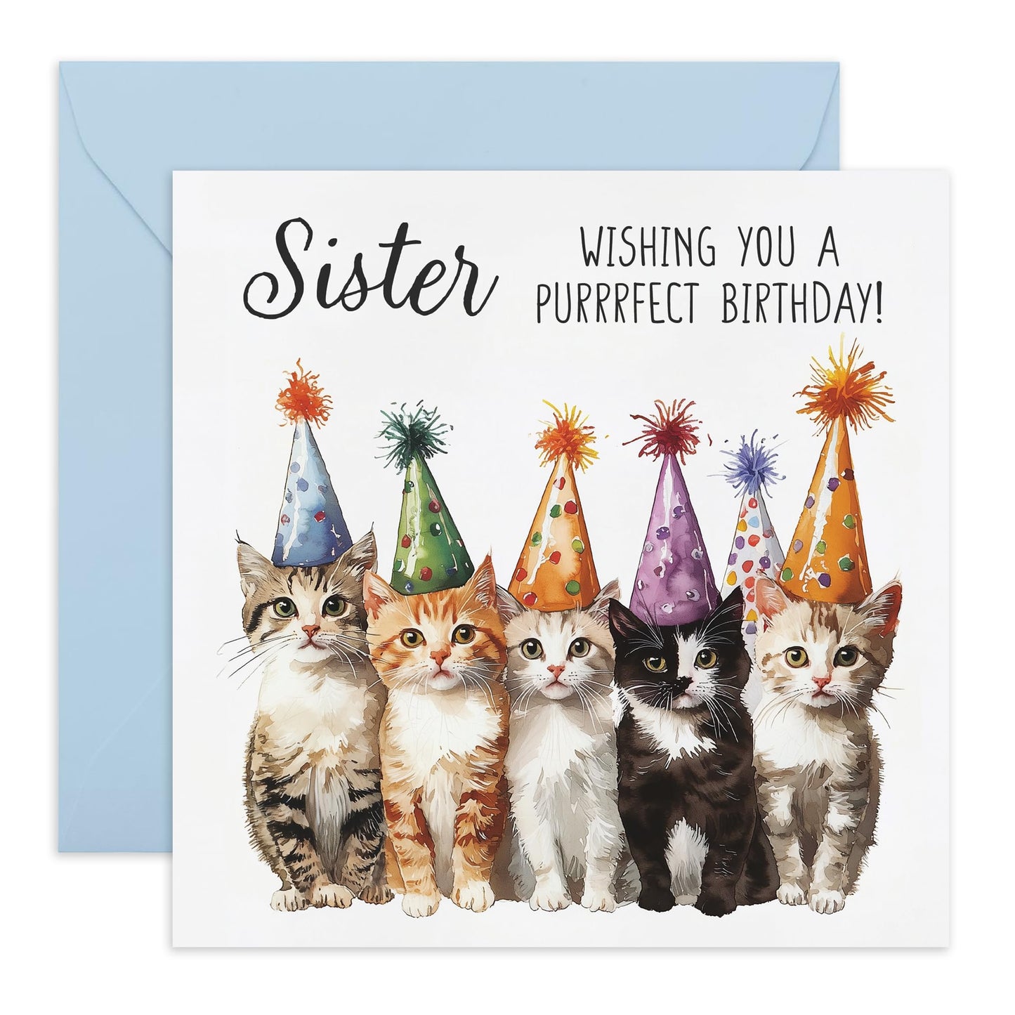 Adorable Pets Birthday Card - 'Cat Birthday Sister' - Gifts for Sis, Sibling, Her, Family - Purrfect Day - Comes with Fun Stickers