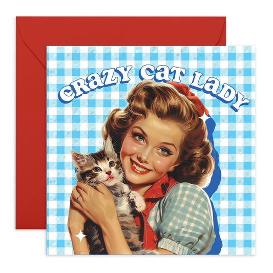 Cat Lover's Greeting Card - 'Crazy Cat Lady' - Perfect for Fur Mums, Pet Owners, Wife, Girlfriend - Cat loving woman - Comes with Fun Stickers