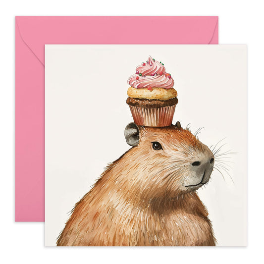 Happy Birthday Card - 'Capybara Cupcake' - Gifts for Best Friends, Besties, BFF, Bruv, Lads, Buddies,Girlfriends, Mates, Coworkers - On Top - Comes with Fun Stickers