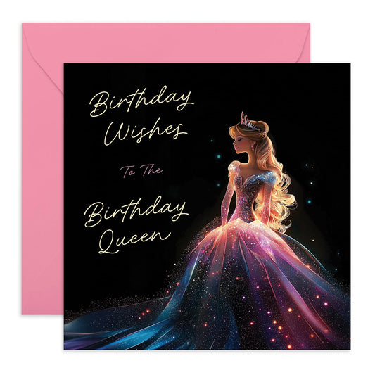 Majestic Birthday Card - 'Birthday Queen Princess' - Gifts for Girls, Daughter, Niece, Grandaughter, Her - Beautiful - Comes with Fun Stickers
