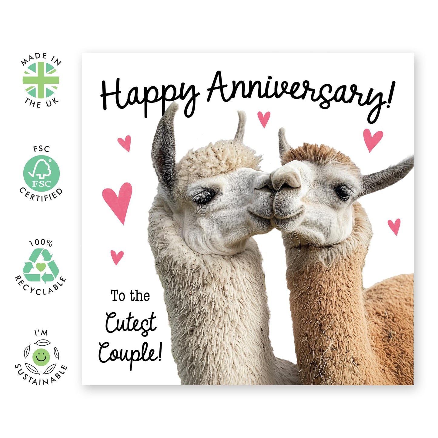Happy Anniversary Card 'To the Cutest Couple' - Adorable Llama Design - For Friend, Colleague, Brother, Sister, Mum, Dad, Parents, Cousin - Celebrating Love and Milestones - Blank Inside