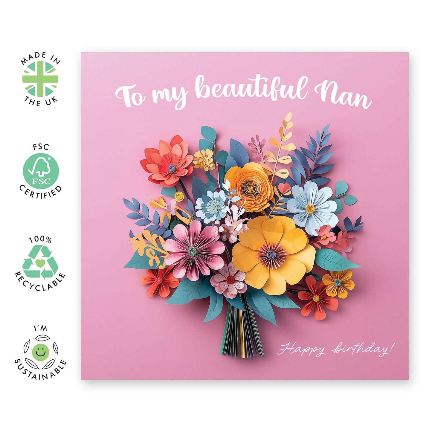 Happy Birthday Card - '2D Floral Beautiful Nan' - Gifts forGrandma, Grandmother, Granny, Nana, Kids, Children, Girls- Enjoy your day - Comes with Fun Stickers