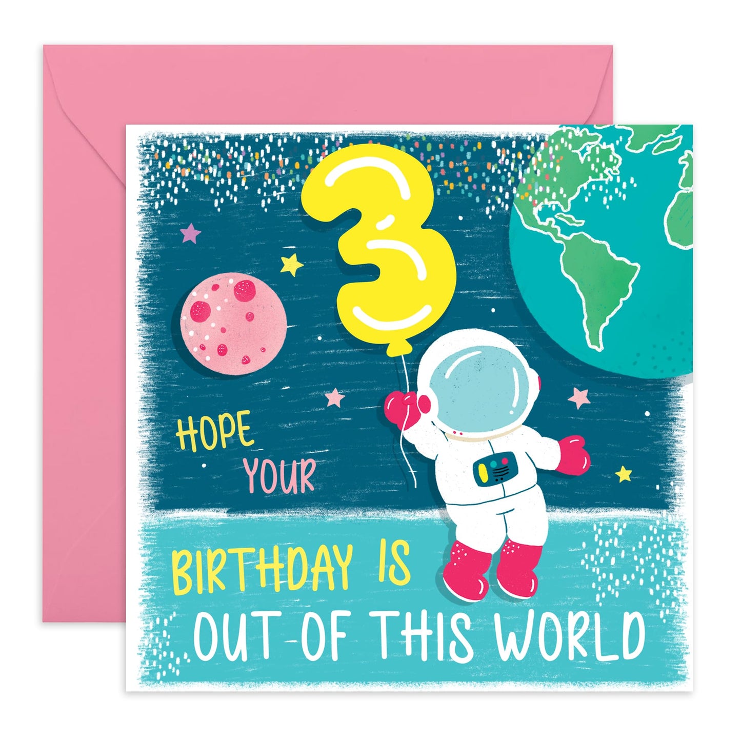 3rd Birthday Card Boy Girl - Out Of This World Space Astronaut - Happy Third Birthday Cards For Kids Toddler - Three Year Old Gifts For Grandson Goddaughter - Comes With Cute Stickers By Central 23