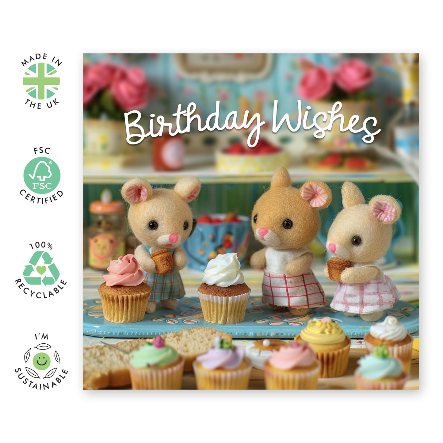 Greeting Card For Him And Her - Birthday Wishes Little Cupcake Animals - Men Women Birthday Card - Greeting Card For Adult - Him Her Birthday Greeting Card - Comes With Stickers By Central 23