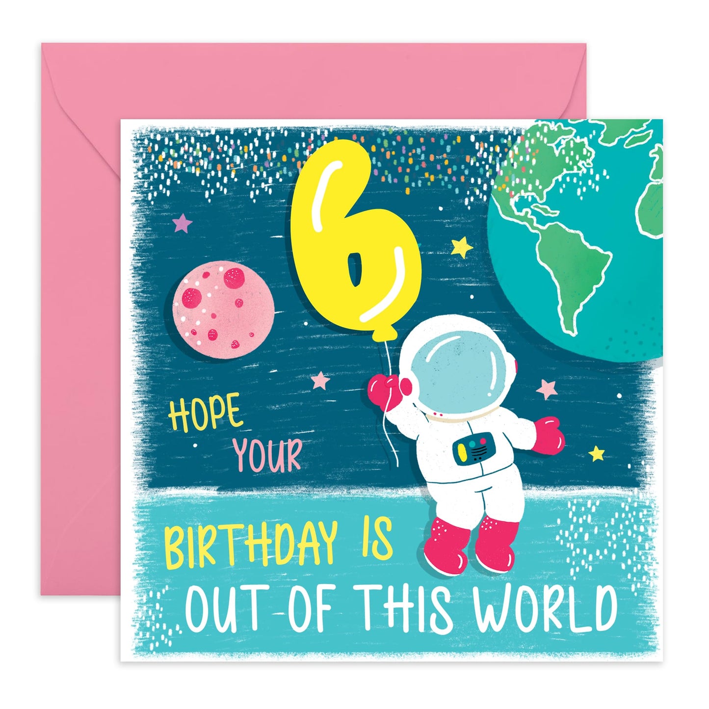 Sixth Birthday Card Boy Girl - Out Of This World Space Astronaut - Happy 6th Birthday Cards For Kids Toddler - Six Year Old Gifts For Grandson Goddaughter - Comes With Cute Stickers By Central 23
