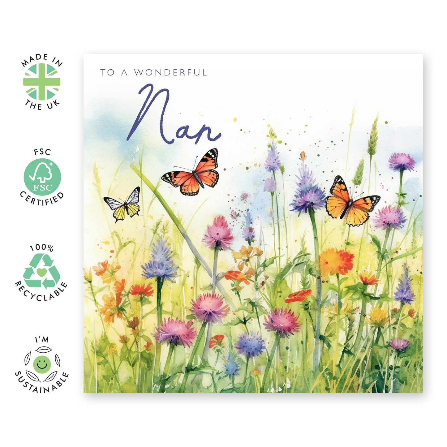 Nan Birthday Cards For Women - To A Wonderful Nan - Mothers Day Greeting Cards For Grandma Grandmother Nanny - Sweet Heartfelt Gifts - Butterfly Garden - Comes With Stickers By Central 23