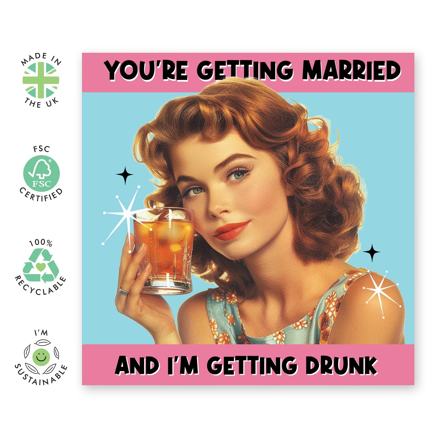 Funny Wedding Card - 'I'm Getting Drunked' - Gifts for Groom, Bride, BFF, Best Mate, Friend, Buddy, Brother, Sister - Congratulations - Comes with Fun Stickers