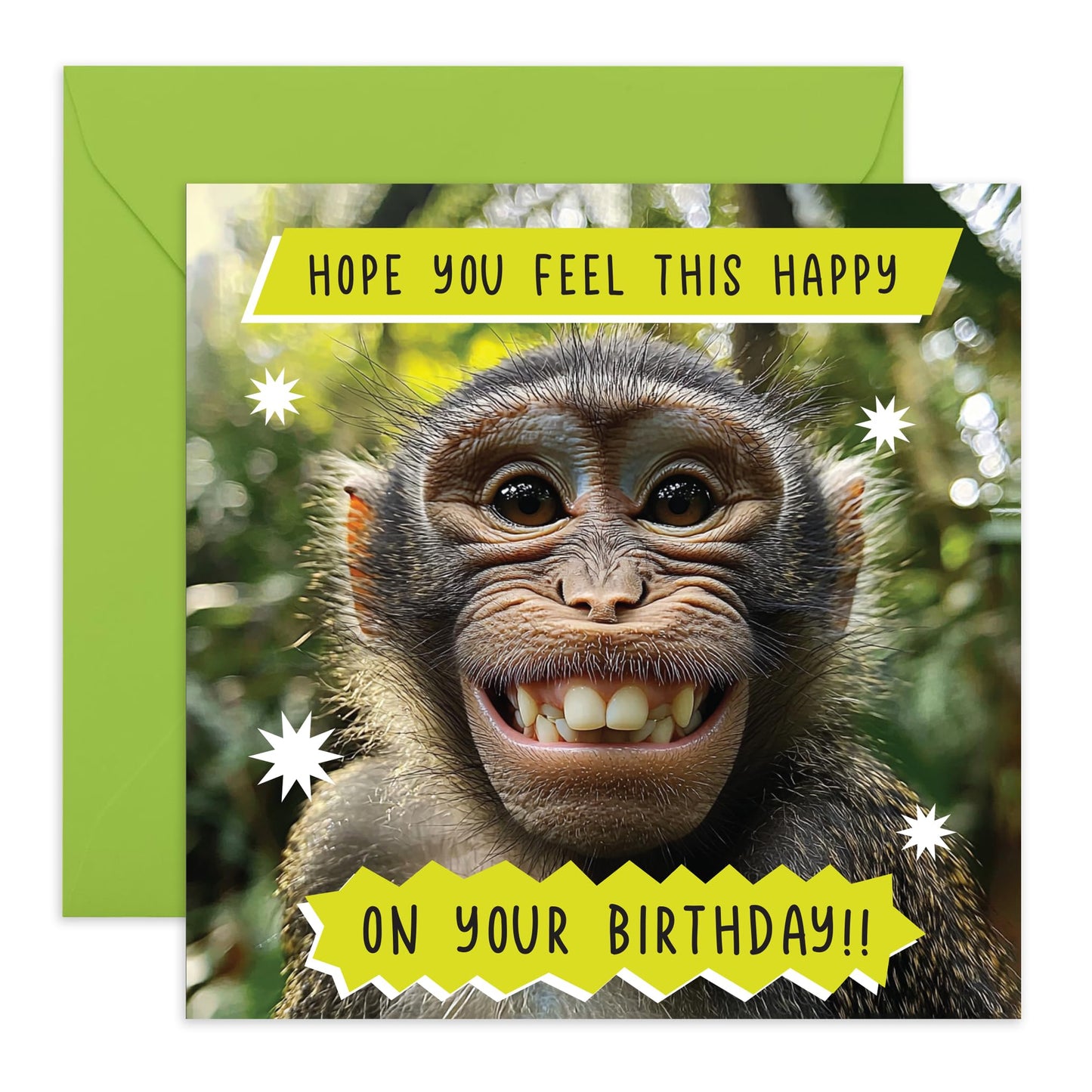 Cheerful Birthday Card - 'HOPE YOU'RE THIS HAPPY, MONKEY!' - Perfect for Celebrating with Joy and Playfulness - Ideal for Friends Family Animal Lovers Dads MUMs BFFs- Comes With Stickers By Central 23