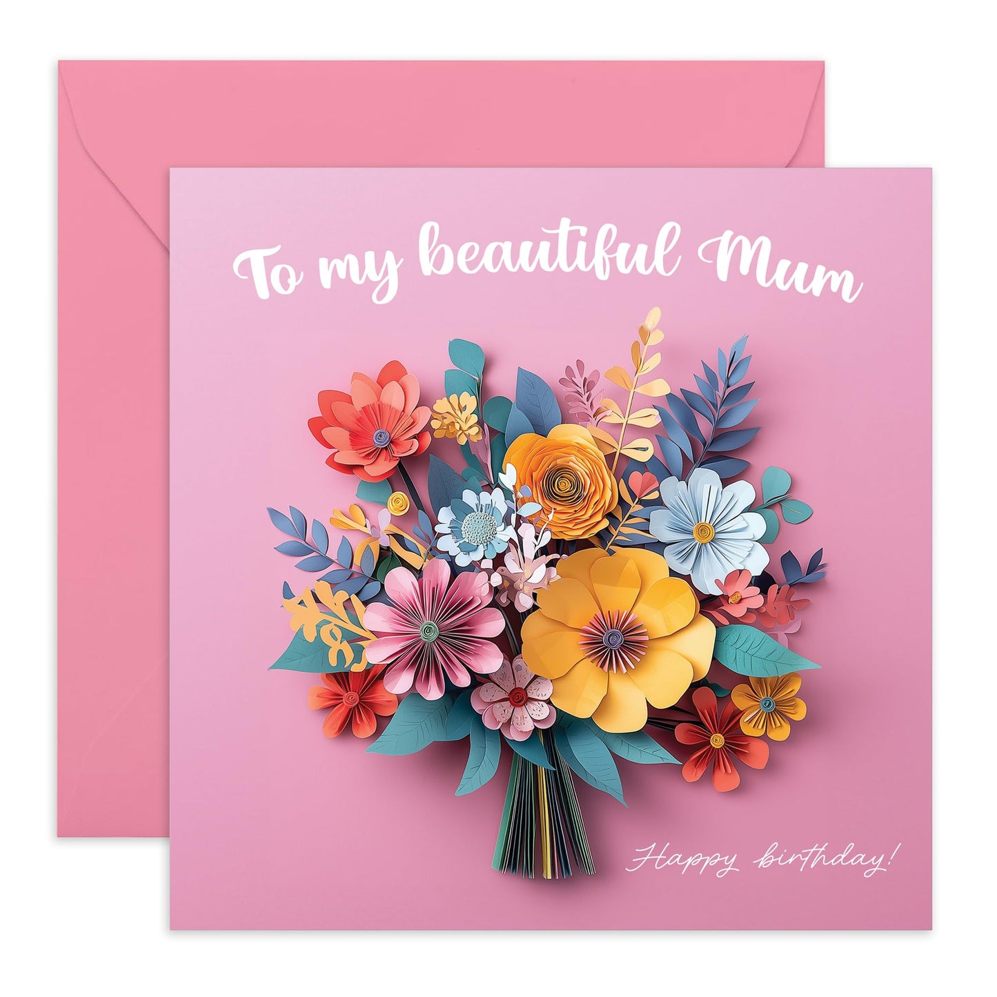 Flower Happy Birthday Card - 'Floral Beautiful Mum' - Gifts for Mother, Mam, Mammy from Kids, Children - You deserve it - Comes with Fun Stickers