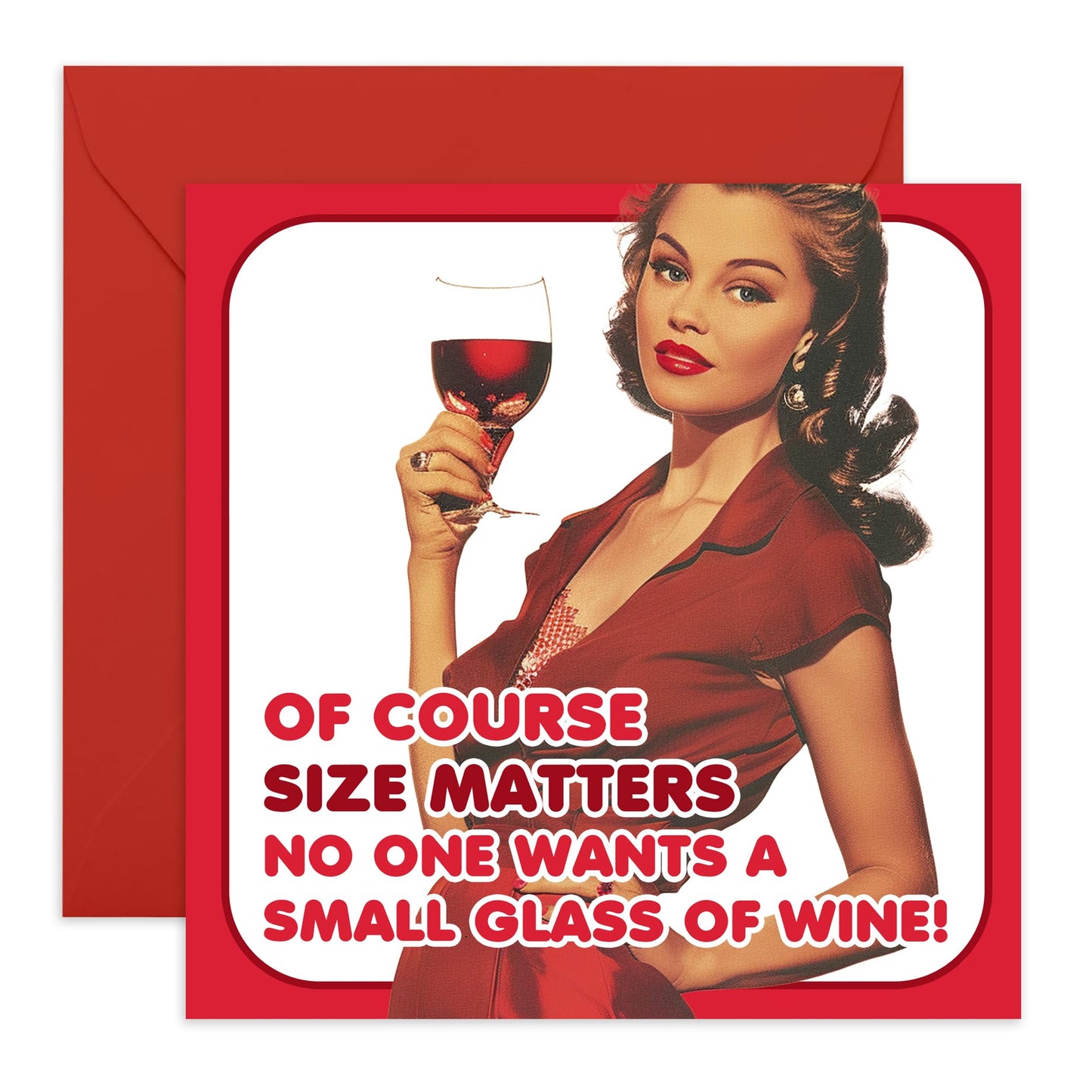 Hilarious Drinking Greeting Card - 'Of Course Size Matters' - Gifts for Friends, BFFs, Sister, Her, Colleagues - More Wine Please - Comes with Fun Stickers