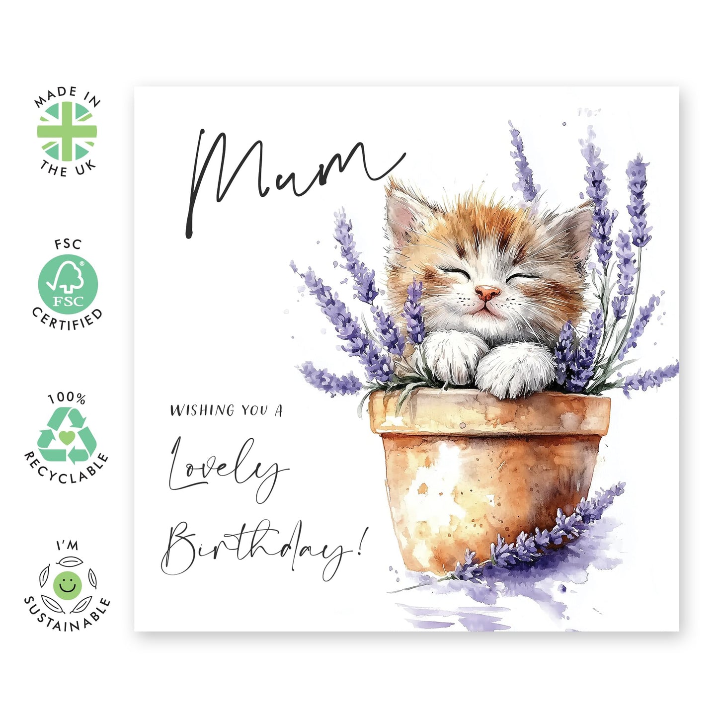 Cute Cat Birthday Card - 'Mum Lovely Birthday Cat' -Gifts for Mother, Mummy, In-Law, Step Mum, Mam, Family - Wishes For You - Comes with Fun Stickers