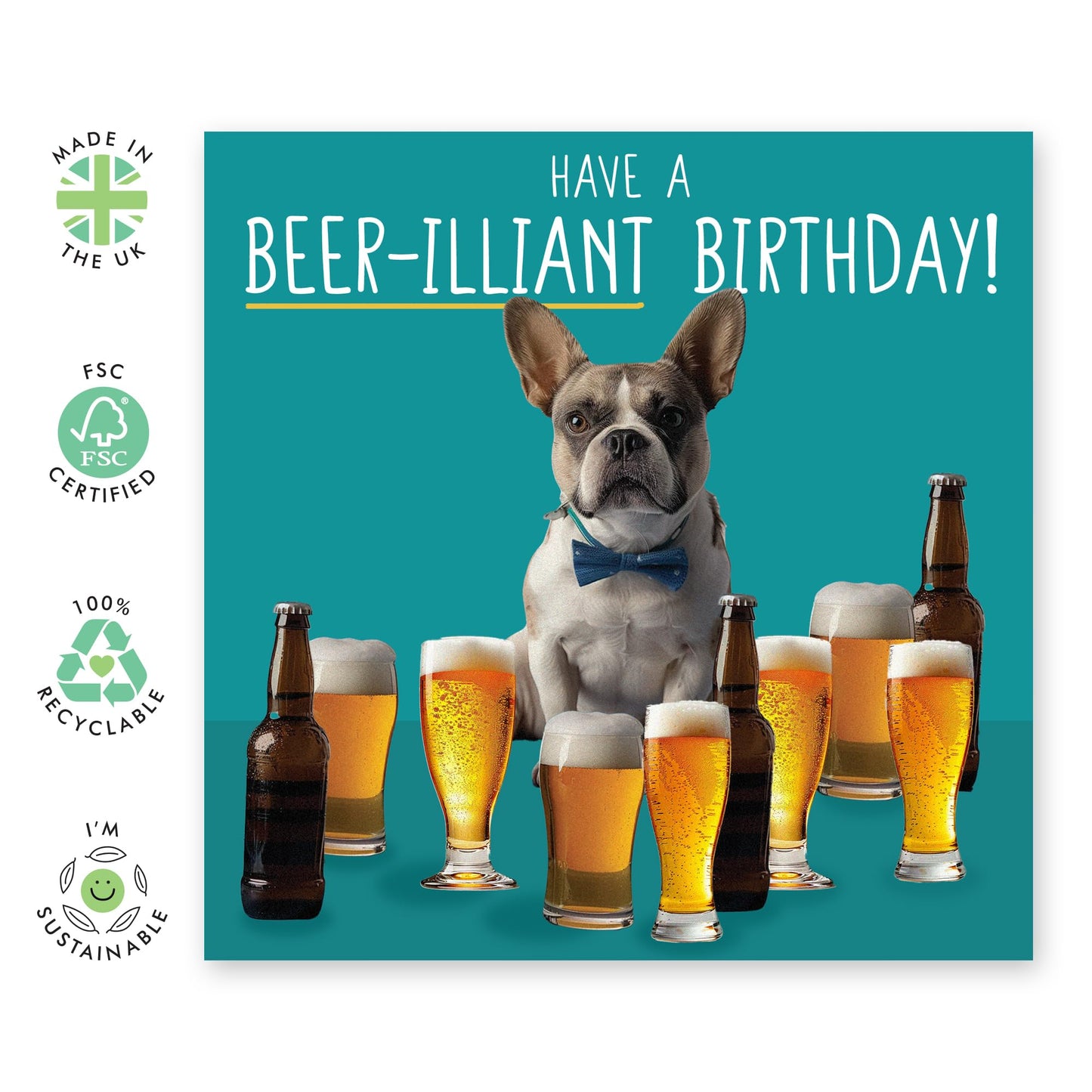 Birthday Greeting Card - 'BEER-ILLANT DOGS' - Perfect for Celebrating with a Beer-Themed Twist and A Dog Design - Ideal for Adding a Touch of Humor to Any Birthday - Comes With Stickers By Central 23