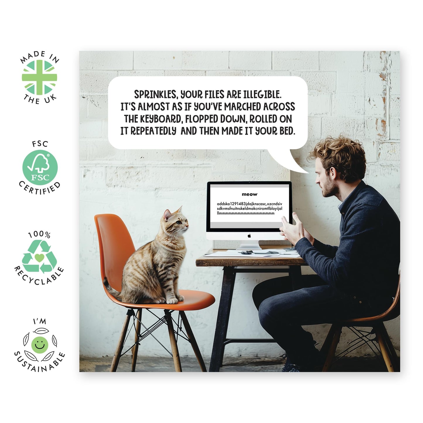 Humorous Birthday Card for Pet Owners - 'Office Cat' - Gifts for Her, Him, Fur Mum or Dad, Friends, Cat Lovers - Employed Cat - Comes with Fun Stickers