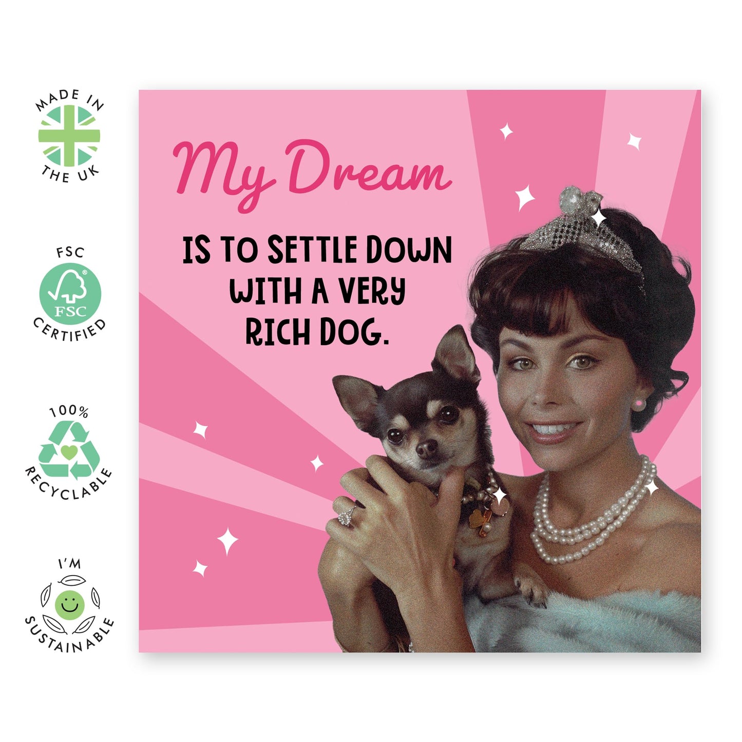 Funny Greeting Cards Birthday Female - Settle Down With A Very Rich Dog - Humorous Birthday Card For Dog Mum Fur Parents Pet Owners - Comes With Stickers - By Central 23