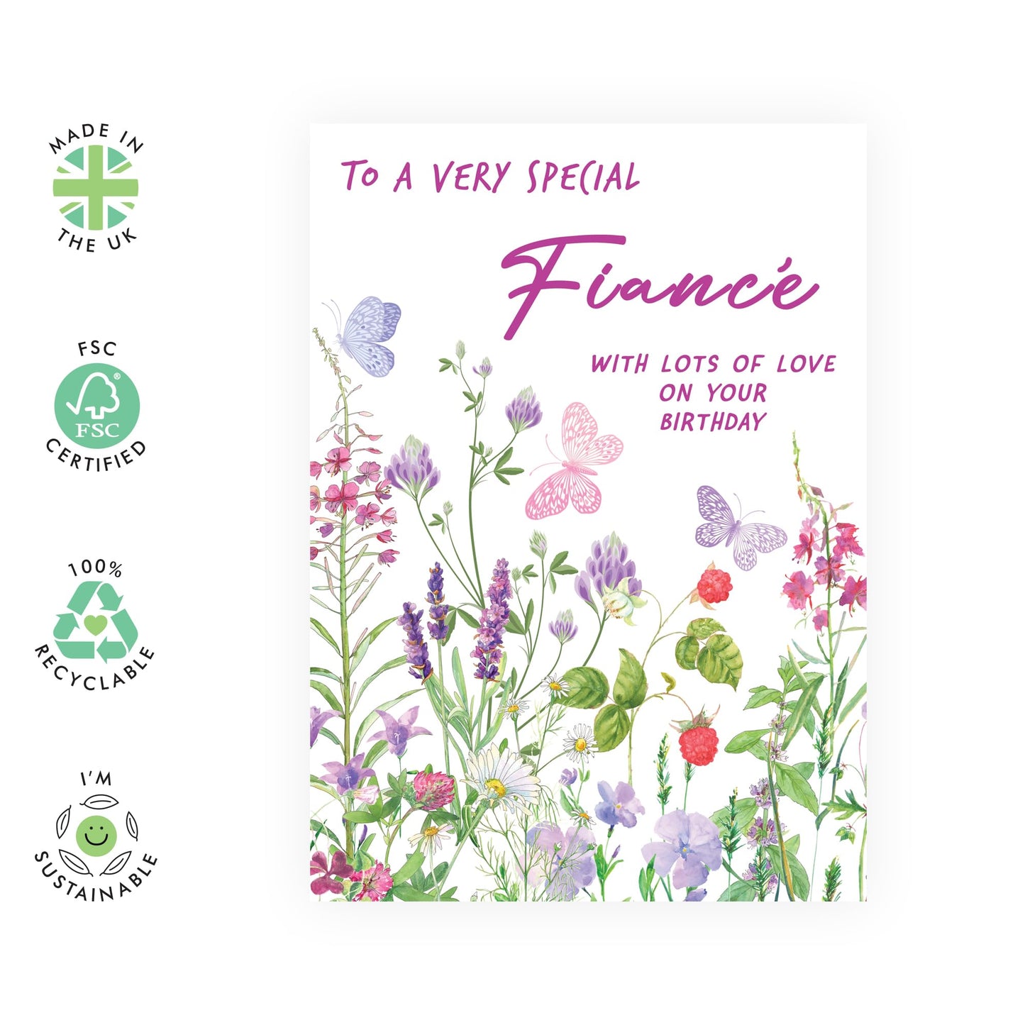 Lovely Birthday Card for Her - 'Birthday Floral Fiance' - Gifts for Engaged, Couples, Her, Soon To Be Wife, Mrs, Babe, Darling, Other Half - Flowers & Butterflies - Comes with Fun Stickers