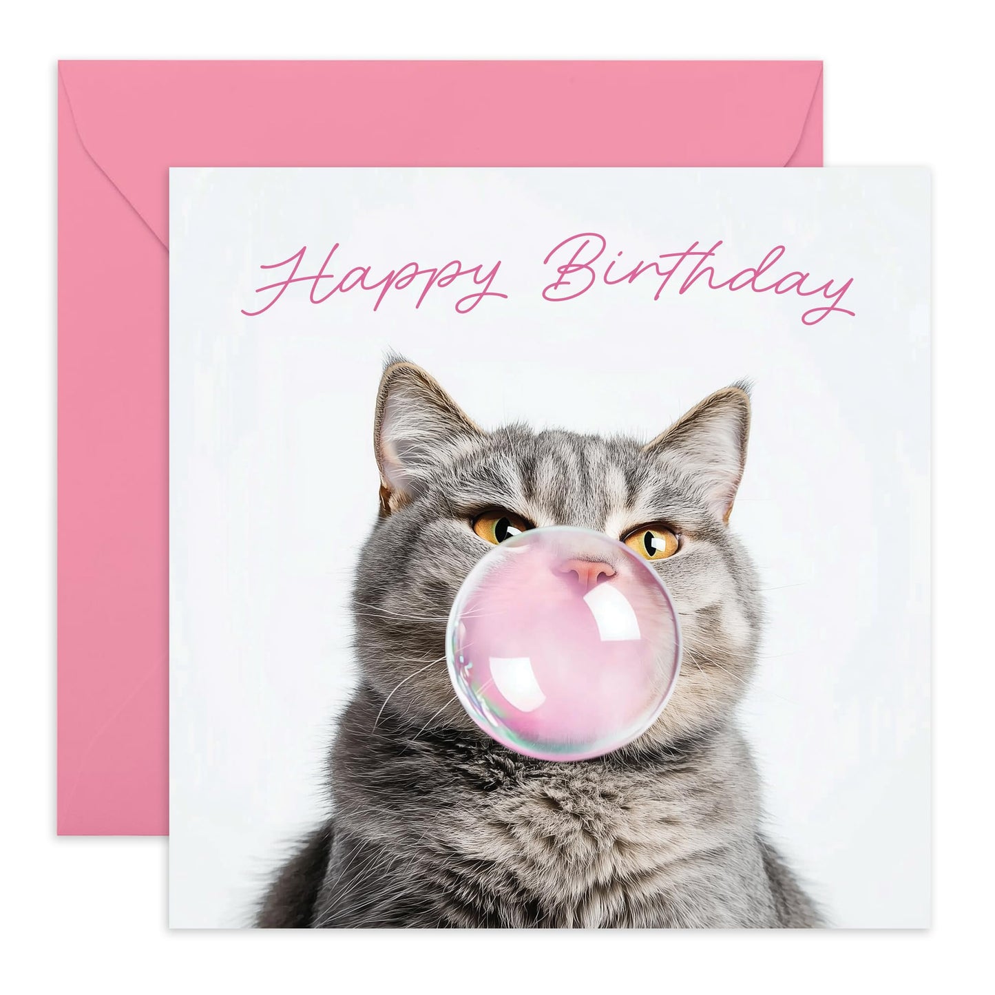 Cute Cat Birthday Card - 'Bubblegum Cat' Fabulous Presents for Fur Mum, Her, Ladies, Cat Lovers, Pet Owners, Sister, Bestie, BFF, Sis, Auntie, Friends - Sassy and Fab - Comes with Fun Stickers